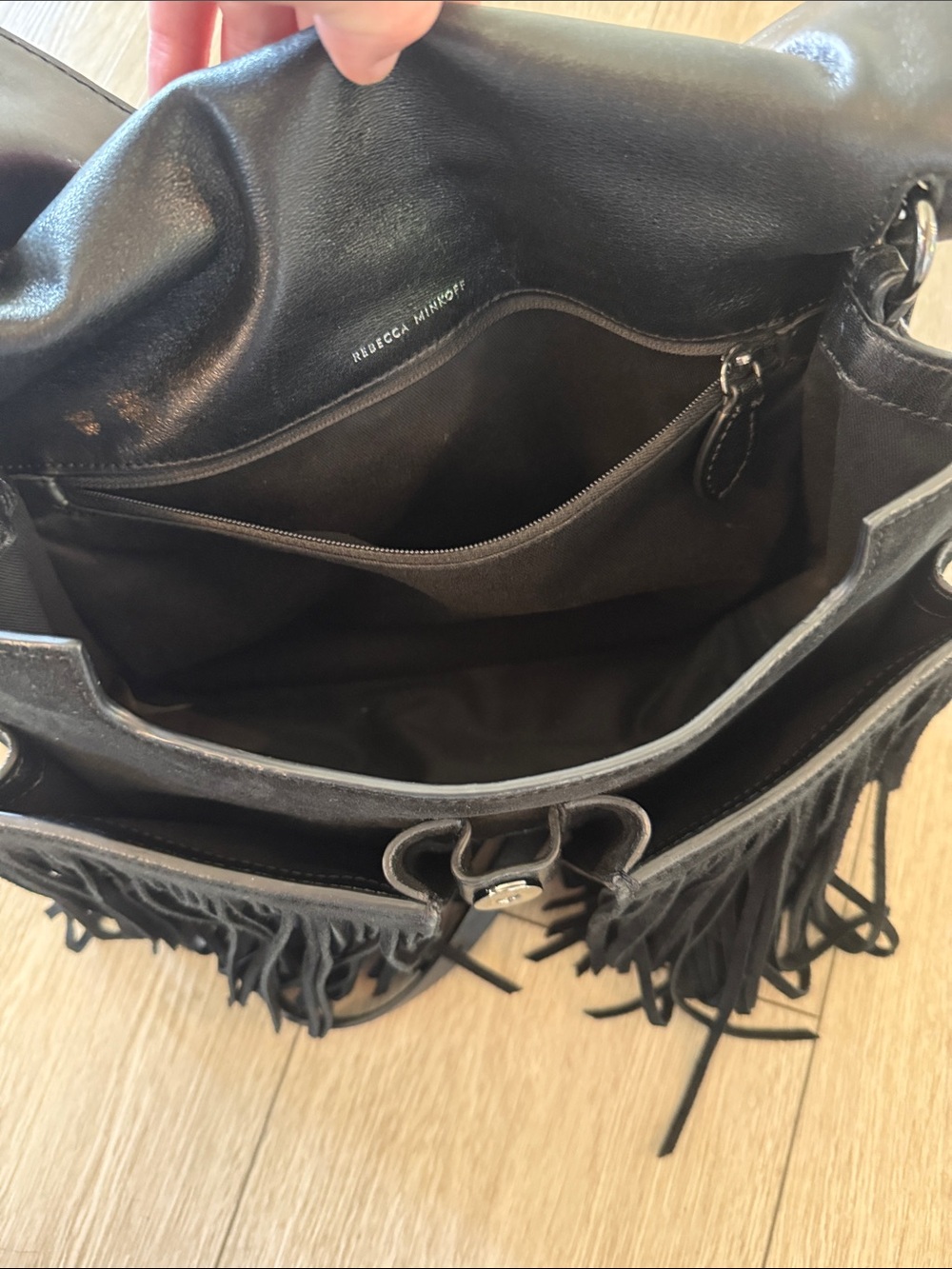 Rebecca Minkoff Black Suede Fringe Shoulder Bag Women - Picture 14 of 16